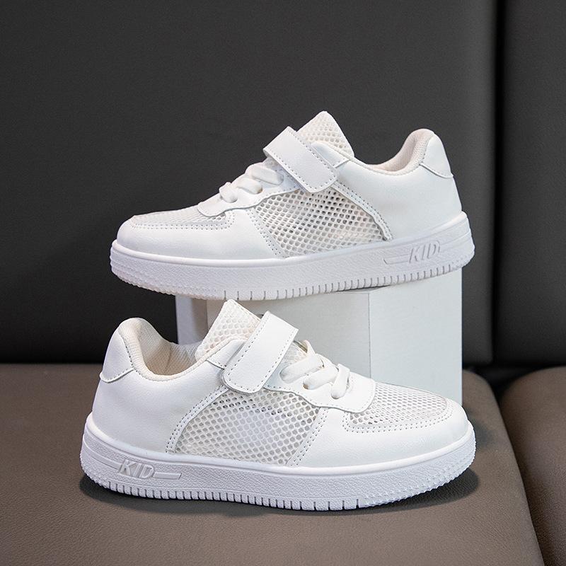 Children's and students' casual little white shoes New Four Seasons Boys and Girls Leather Mesh School Performance White Shoes Soft Sole