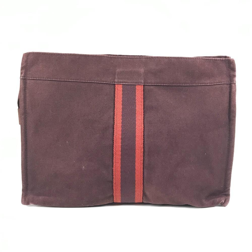HERMES Fourre Tout Bag Pouch Bag Clutch bag cotton wine-red