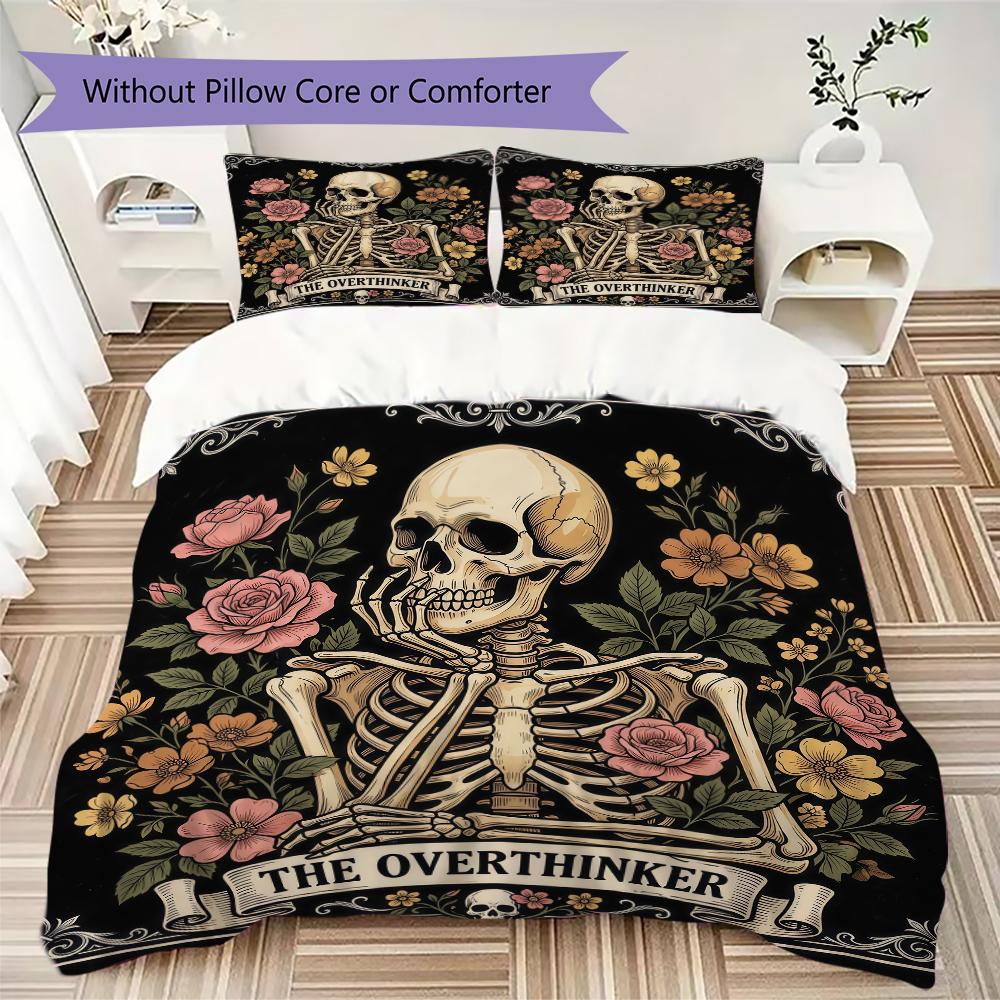 Rose Skull Pattern Bedding uilt Set uilt Cover Pillowcase Home Decoration Birthday Gift (1 * duvet cover + 2 * pillowcase without core)