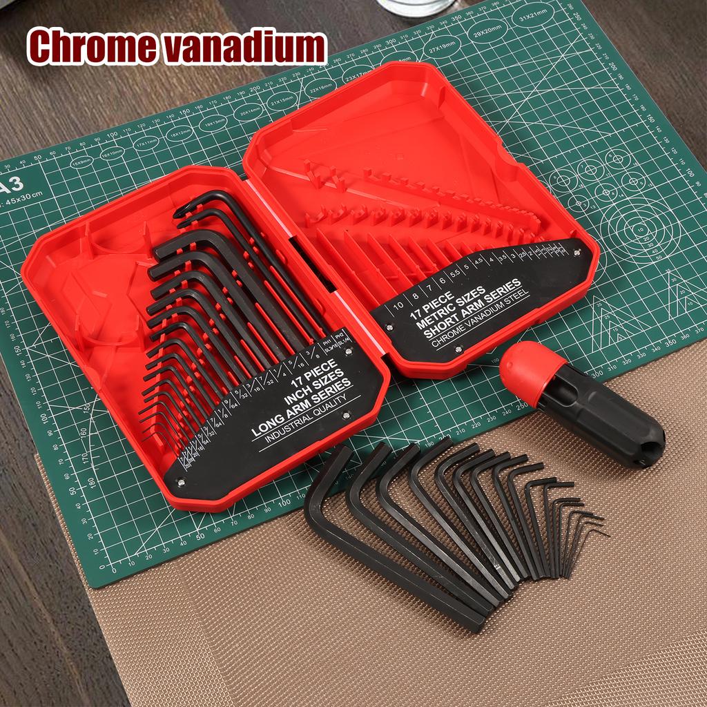 35Pcs L-shaped Allen Wrench Set Chrome Vanadium Steel 0.028-3/8 Inch Standard SAE and 0.7-10 Mm Metric Bicycle Repair Fasteners