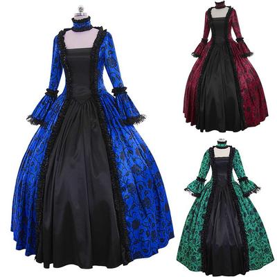Women Fall Winter Gothic Retro Floral Print Ball Gowns Gowns Dress