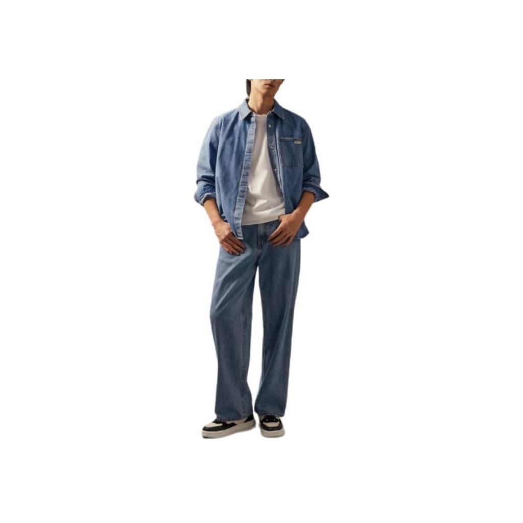 Calvin Klein Classic Casual Vintage Square Pocket Cotton Denim Shirt Men Shirts Light-Blue J326654