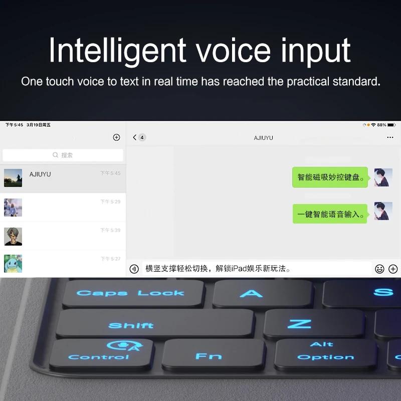 Magic Bluetooth Keyboard-deksel for iPad Pro 11 12.9 2021 2020 10.9 Air 4th 5th Generation 2022 nettbrett med bakgrunnsbelysning Smart Cover