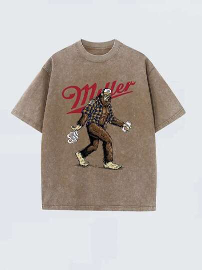 1 Piece, 230G Washed, Miller Printed T-Shirt, High-Quality W XL хаки