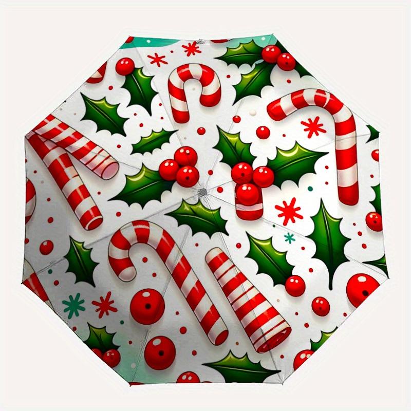 

1pc Candy Cane Automatic Folding Umbrella - Portable Foldable Design with 8 Ribs, Durable Plastic & Iron Frame, Casual Outdoor Accessory for