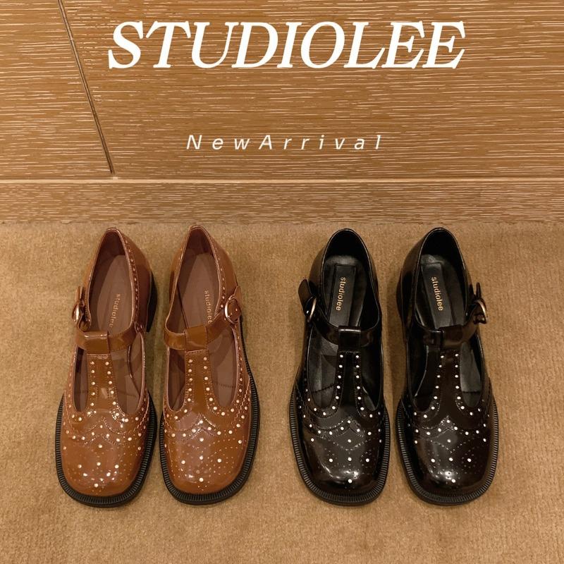 Sheepskin~ Brock engraved Mary Jane shoes T-band British small leather shoes women's platform