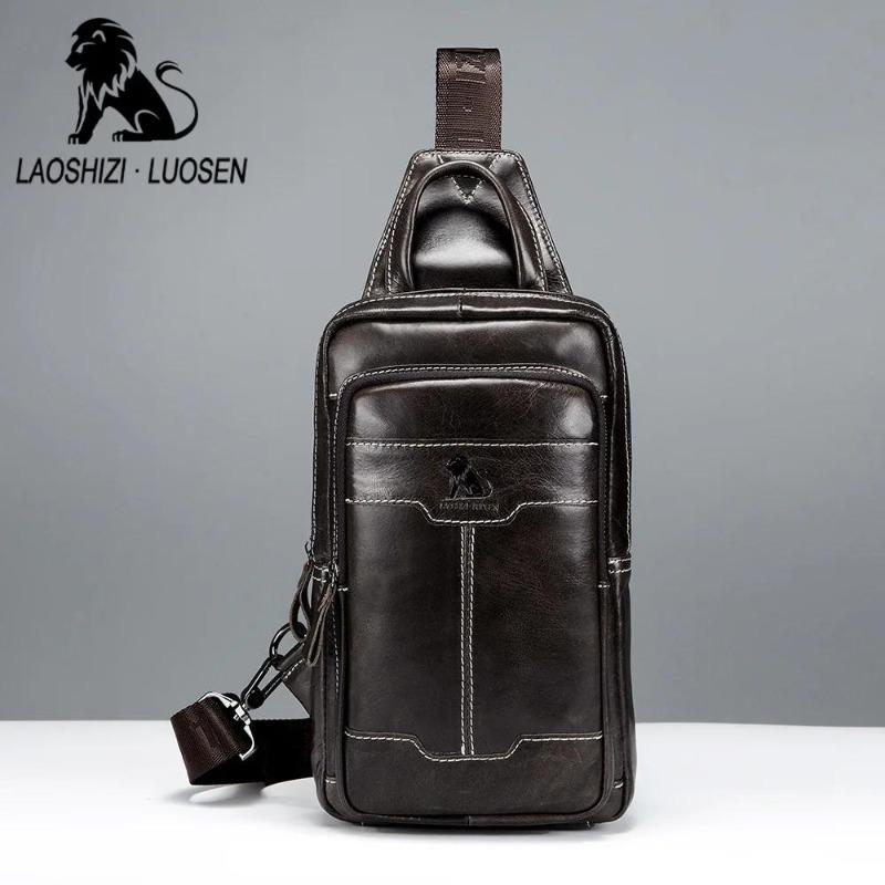 LAOSHIZI Brand 2024 Genuine Leather Men Messenger Bag Casual Crossbody Bag Fashion Men's Handbag Men Chest Bag Male Shoulder Bag