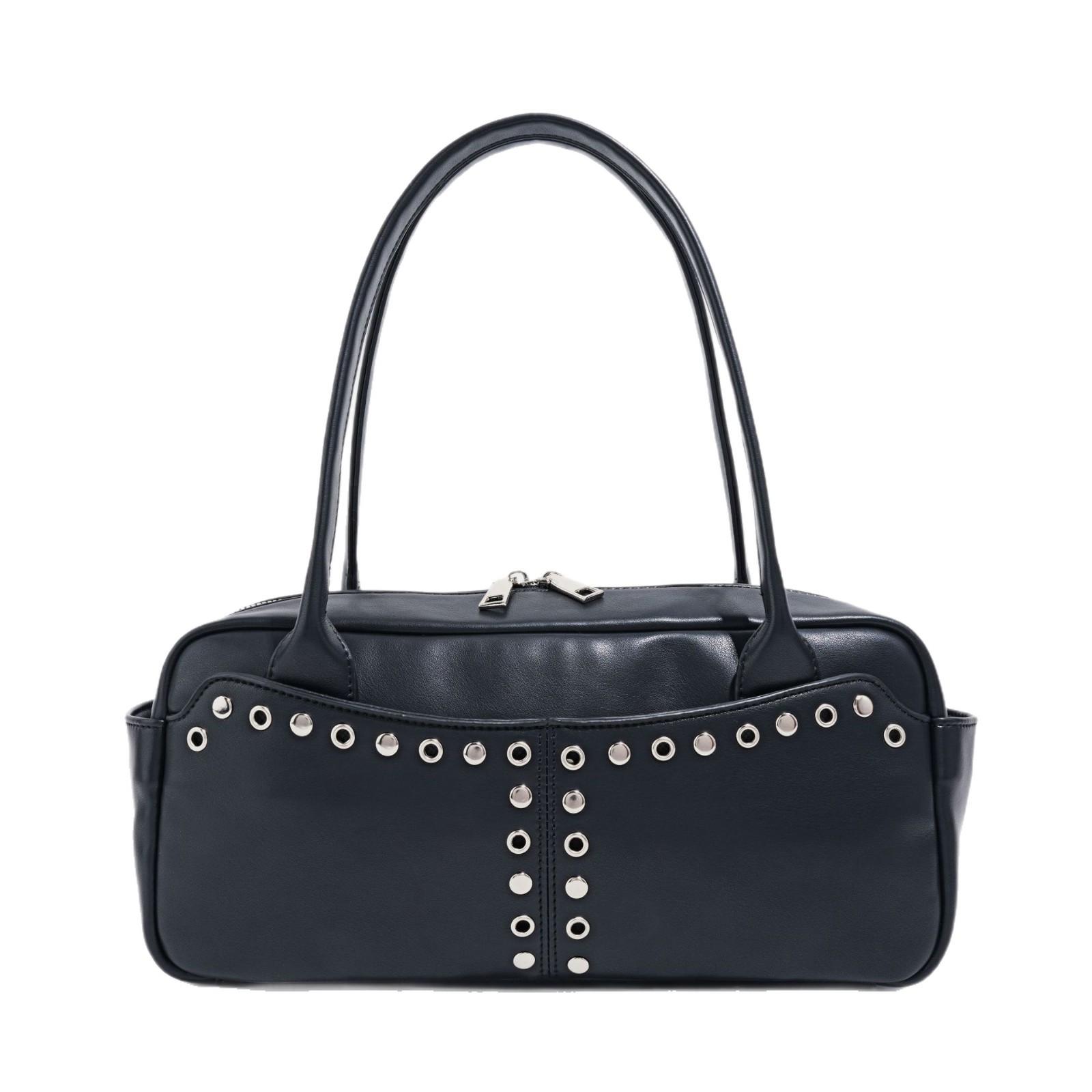 2026 New Punk Style Handbag Rivet Motorcycle Bag Women s Underarm Bag Stylish Design Shoulder Bag PU Leather Handbag чёрный