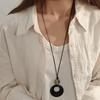 Resin Round Hollow Pendant Necklaces For Women Trendy Black Leather Rope Long Sweater Chain Necklaces Party Jewelry
