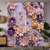 2pcs HD Stereo Pearl Flower Decoration Curtain Pink Tie Digital Printed Curtain Home Decoration Style Decoration Living Room