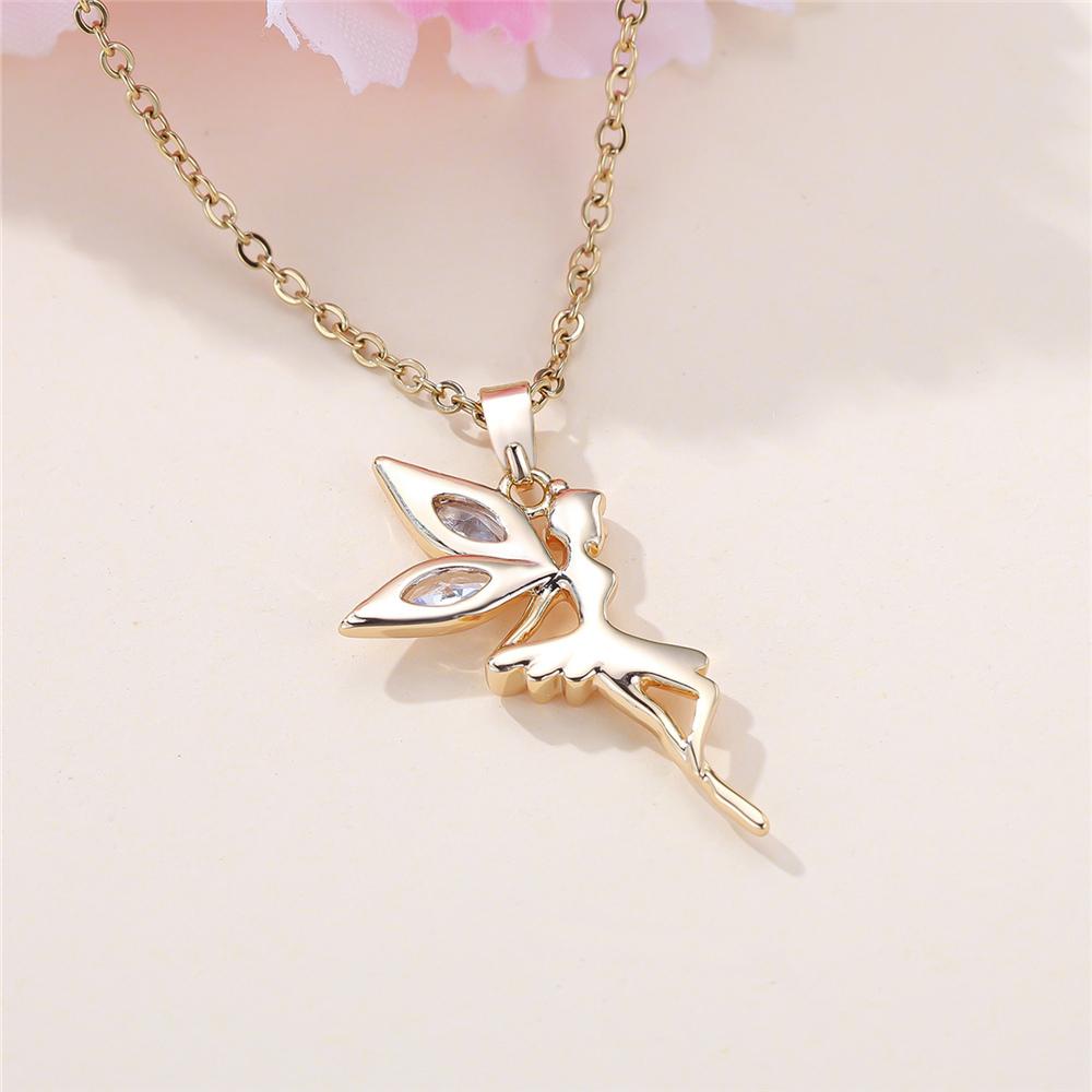 Female White Crystal Angel Pendant Necklace Vintage Gold Color Wedding  For Women