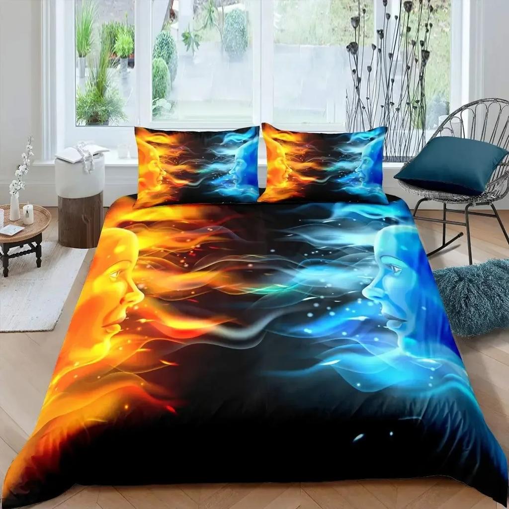 Vogel Eis Und Feuer Kollision Trippy Wunderland Tiere Bequem Bettdecke Steppdecke Bezug Kissenbezug Bettwäsche Set Schlafzimmer Heimtextilien
