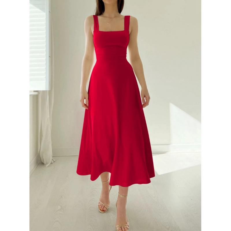 European & American Women's Summer Dress with Thick Straps and Slim Fit Waist