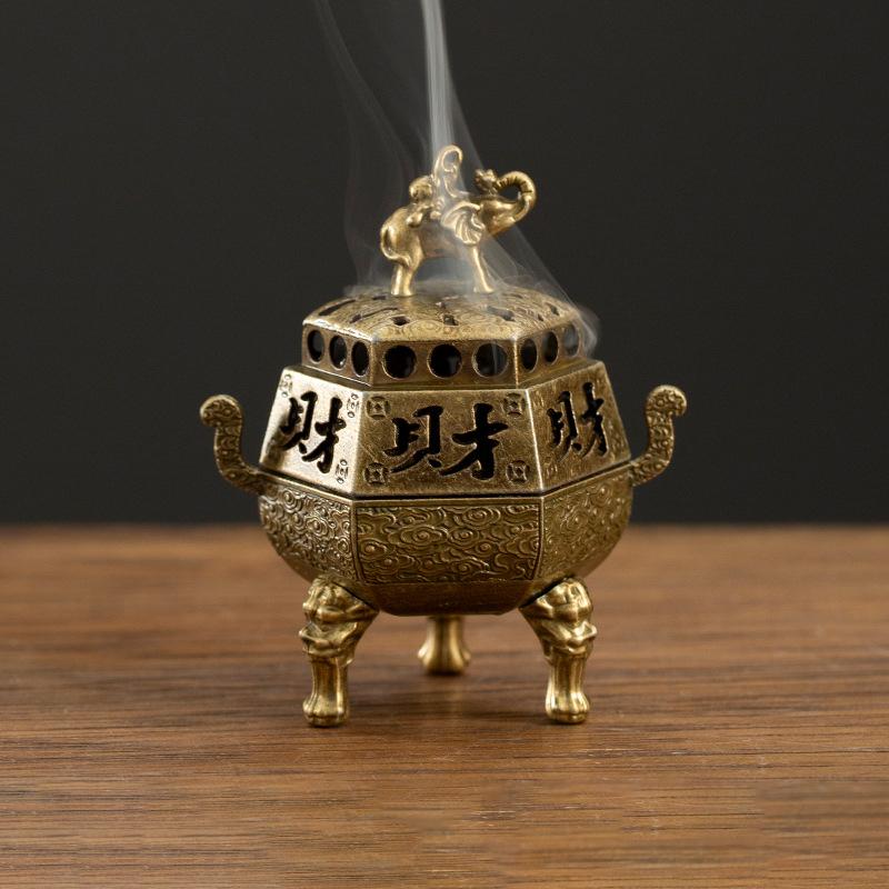 Vintage Alloy Incense Burner Stick Holder Three Legged Hollow Out Mini Sandalwood Censer Incense Burner Home Decoration