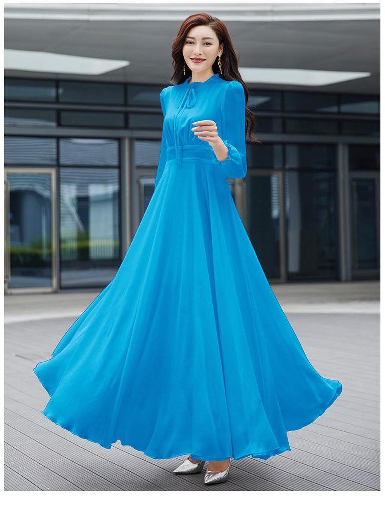 White Flowing Chiffon Beach Dress with Large Hem Skirt - Summer Long Style for Women