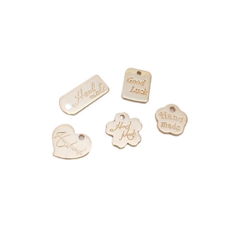 14K Gold-Filled Flower Engraved Heart & Rectangle Pendant Charm for DIY Jewelry