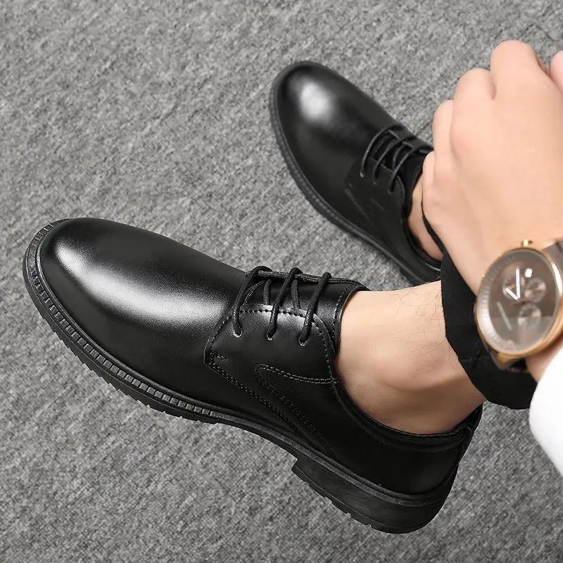 

Fashion Plain Lace Up Men s Leather Shoes Soft Black Legitimate Luxury Sale Elegant New In Footwear Offer Slip-on Retro Male Casual Shoe 44