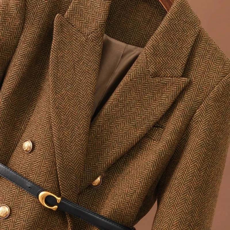 Sako Oblek pro Ženy Zimní Ležérní Zesílený Dlouhý Rukáv Knoflíkový Kardigan Slim Fit Profesionální Sako