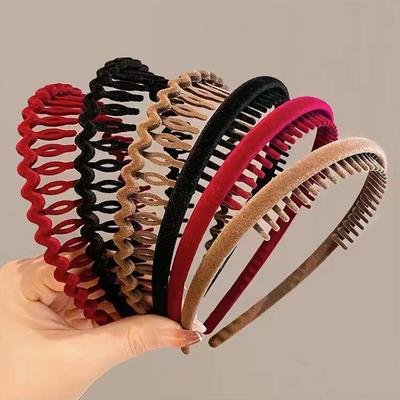 Einfache Beflockung Haarband Frauen Herbst Und Winter Samt Gedrückt Shampoo Stirnband Gezahnte Anti Slip Haarnadeln Kopfbedeckung