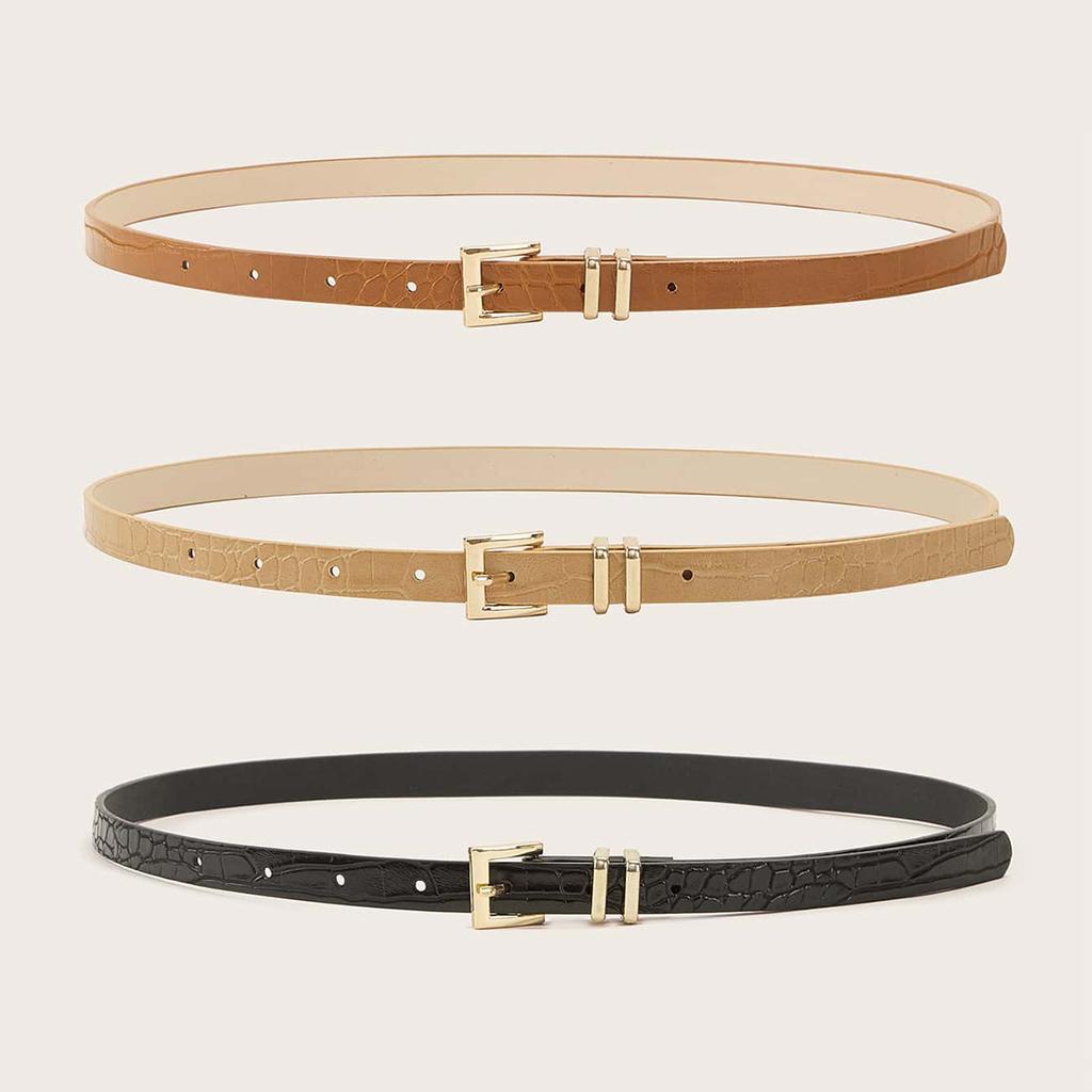 The New Lady's Exquisite and Versatile Crocodile-patterned Thin Waist Belt Set Features A Fashionable Basic PU Belt