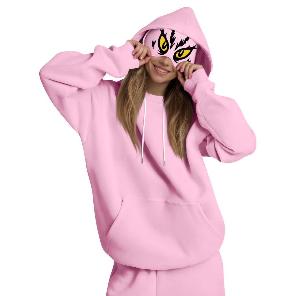 Damemote Lett langermet genser for kvinner med lommer Preppy grafisk hettegenser