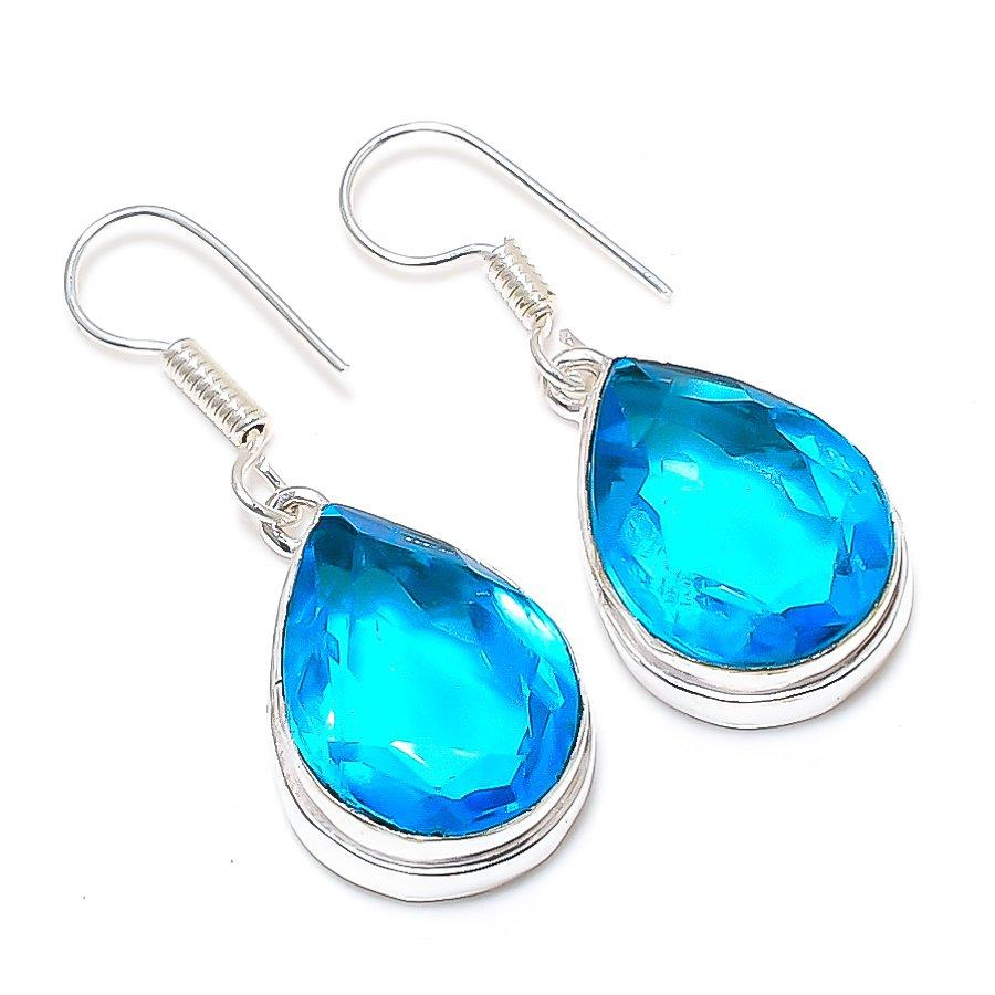 

London Blue Topaz Gemstone Handmade Ethnic Jewelry Earring 1.46 SR-8170
