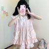 Pink plaid pajamas women's summer lace short-sleeved new sweet and cute outer wear student girl loungewear suit