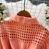 Summer Hollow Out Beaded Loose Chiffon Beach Dress Shirt Women's Puff Sleeve Lace Up Belt Holiday Party Long Robes Maxi Dress