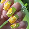 24PCS Spring Summer Green Short Sqaure False Nails Cute Lemon French Fake Nails Wearable Fresh Fruit Simple Nails Press On Patch