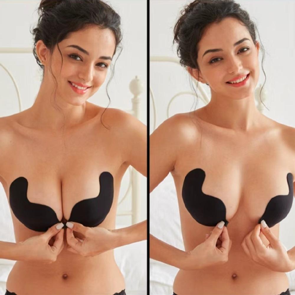 Women Silicone Sticky Invisible Nipper Cover Backless Bra Strapless Push Up Lift Breast Seamless Bralette Front Closure Adhesive