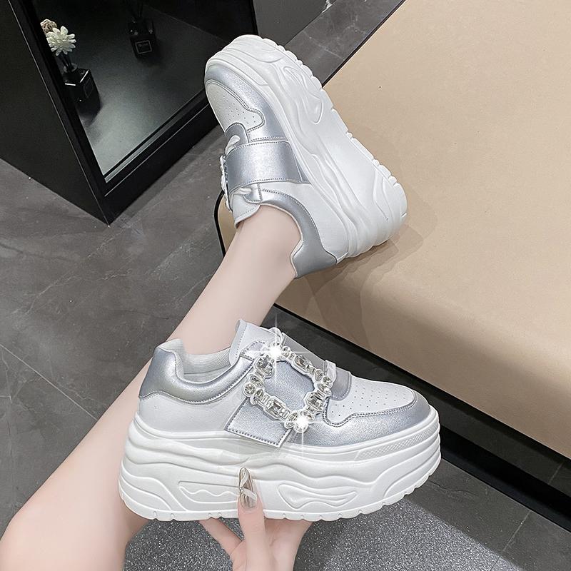 Mode 8cm 2024 Air Mesh Mary Jane Sommer Skateboard Schuhe Damen Schuhe Klett Strass Plateau Keilabsatz Rund Frühling Mode Freizeitschuhe