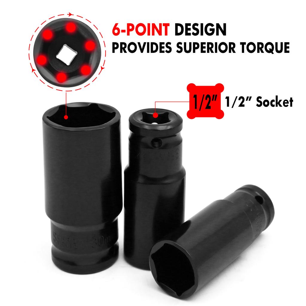22pcs Combination Drive Extended Socket Hexagonal Impact Sleeve Set with Portable Storage Case 8-32mm Torque for Motor Repair