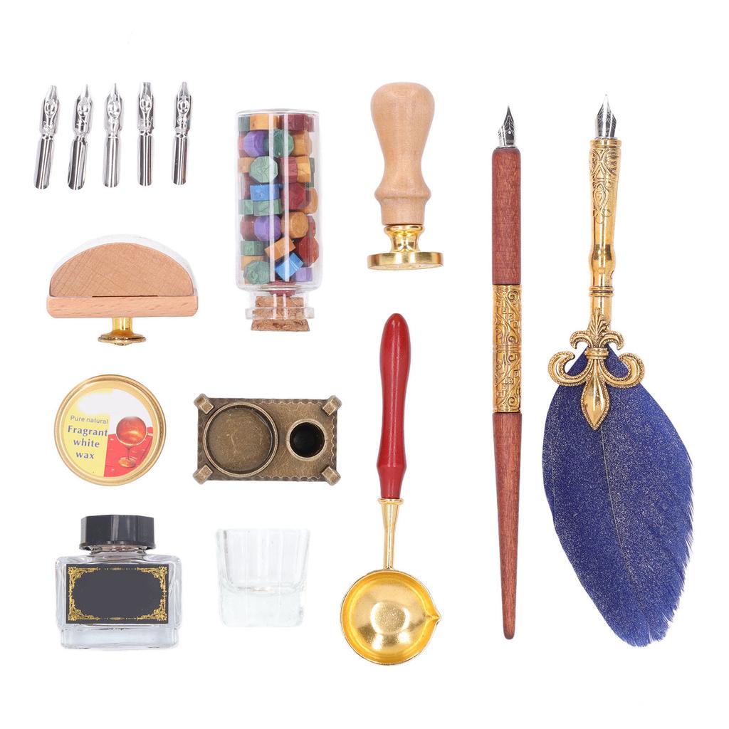 Quill Pen and Ink Set Vintage Elegant Glossy Writting Exquisite Colors   Pen and Ink Set with  ing Wax