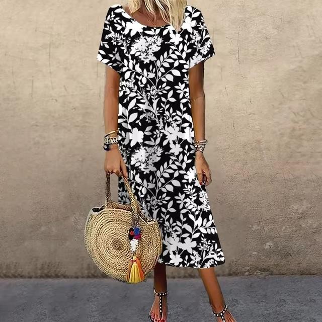 3D Digital Printing Dresses Women's Summer Short-sleeved O-neck Casual Loose Dress