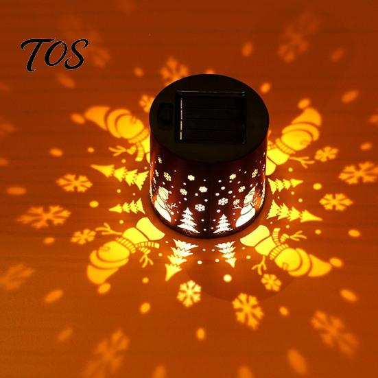 Christmas Party Decorative Projection Solar Light, Snowman Santa Waterproof Metal Wall Lantern, Powered Festive Snowflake Pattern Lighting Warm White