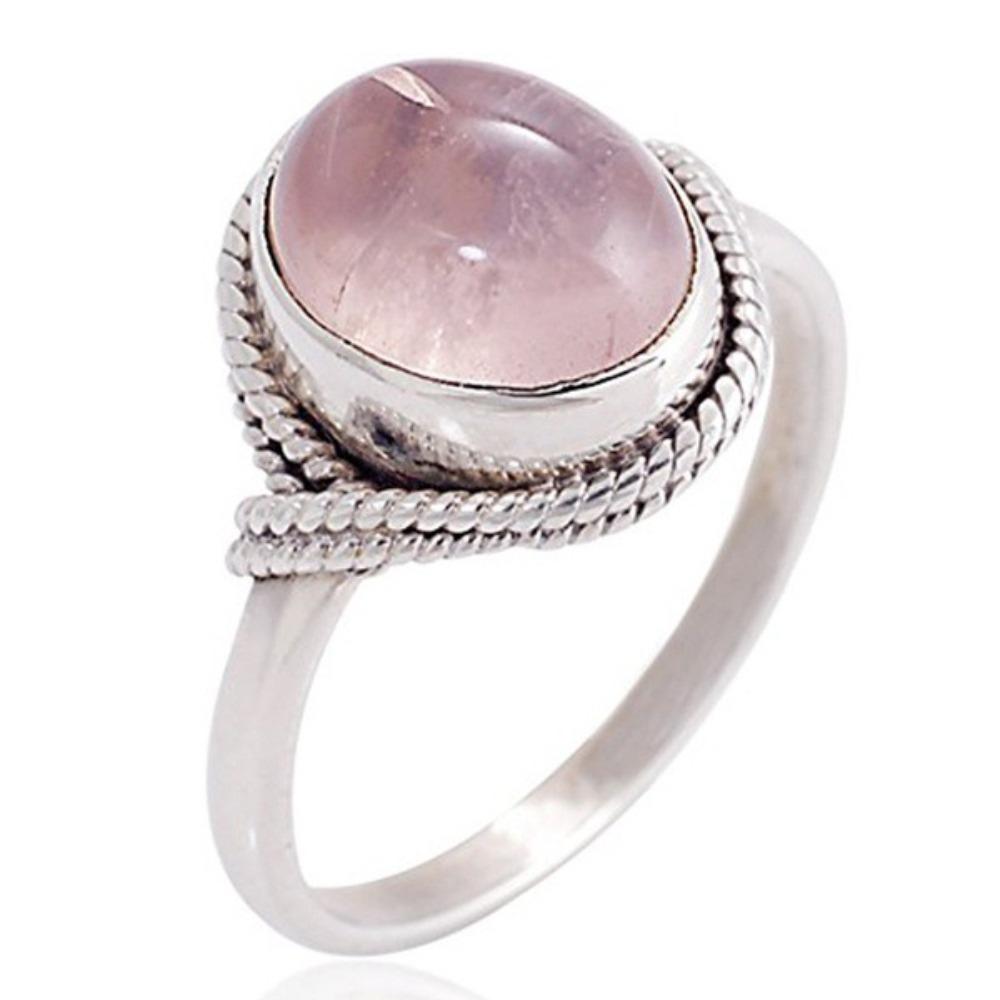 

Vintage Thai Silver Oval Engagement Ring with Rose Quartz for Women Elegant Gemstone Jewelry no. 6