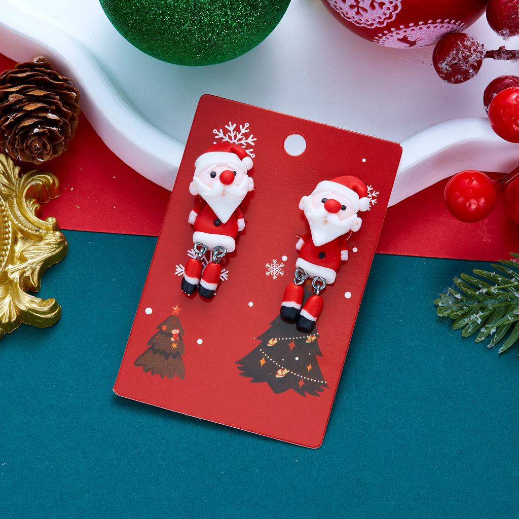 Handmade Polymer Clay Santa Claus Dangle Earrings For Women Cute 3D Cartoon Santa Drop Earring New Year Party Holiday Jewelry