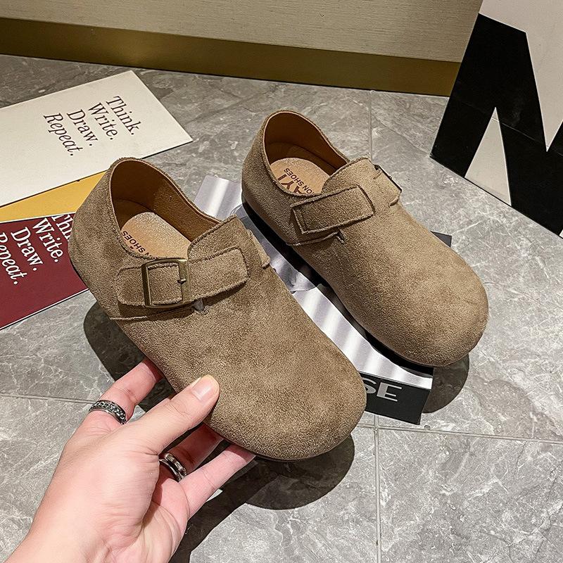 Retro Matte Borken Shoes Women's 2025 Autumn New Flat-bottomed Buckle Casual Inner Height Increase One-pedal Loafers Women