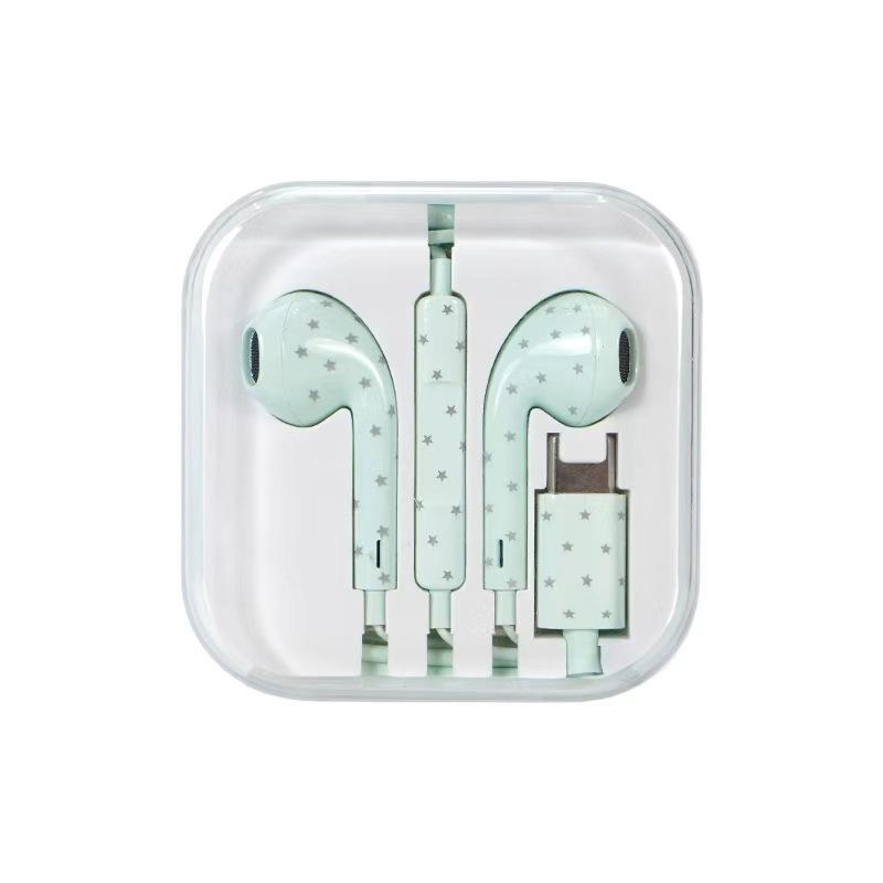 Fones de Ouvido com Fio Tipo-C Cartoon Floral Estrela com Microfone