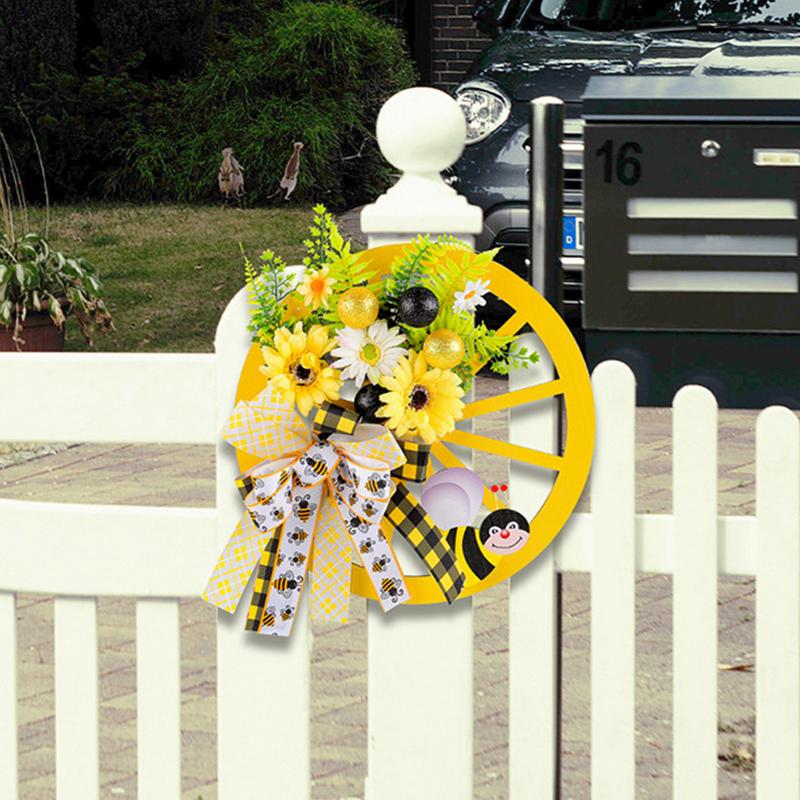 Front Door Wreaths Novelty Yellow Flower Wreath Summer Home Decor Unique Front Door Decor Decorative Floral Wreath For Bee Day