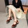 Fashion Mary Janes Shoes Female Golden Velvet New Square Toe College Style Casual Pumps Fashion Shallow Buckle Shoes High Heel Shoes
