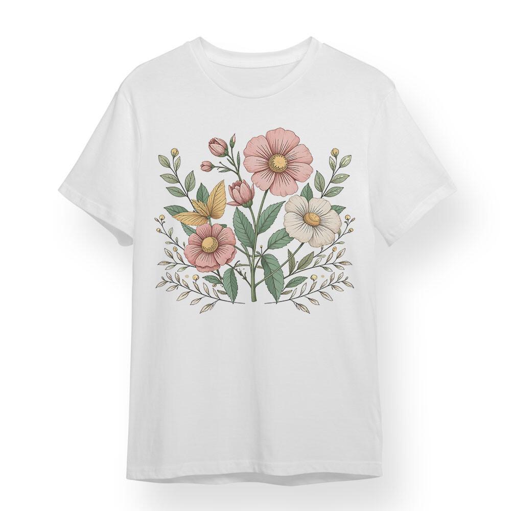 

Women s T-shirt With Floral Spring Unisex White 100% Cotton Tee Oversized USA S