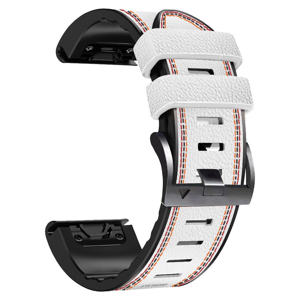 

For Garmin Descent G1/Instinct 2/Epix Gen2 Quick Release Watch Band PU Leather Coated Silicone Three-color Stitching Line Wristband Strap Coffee