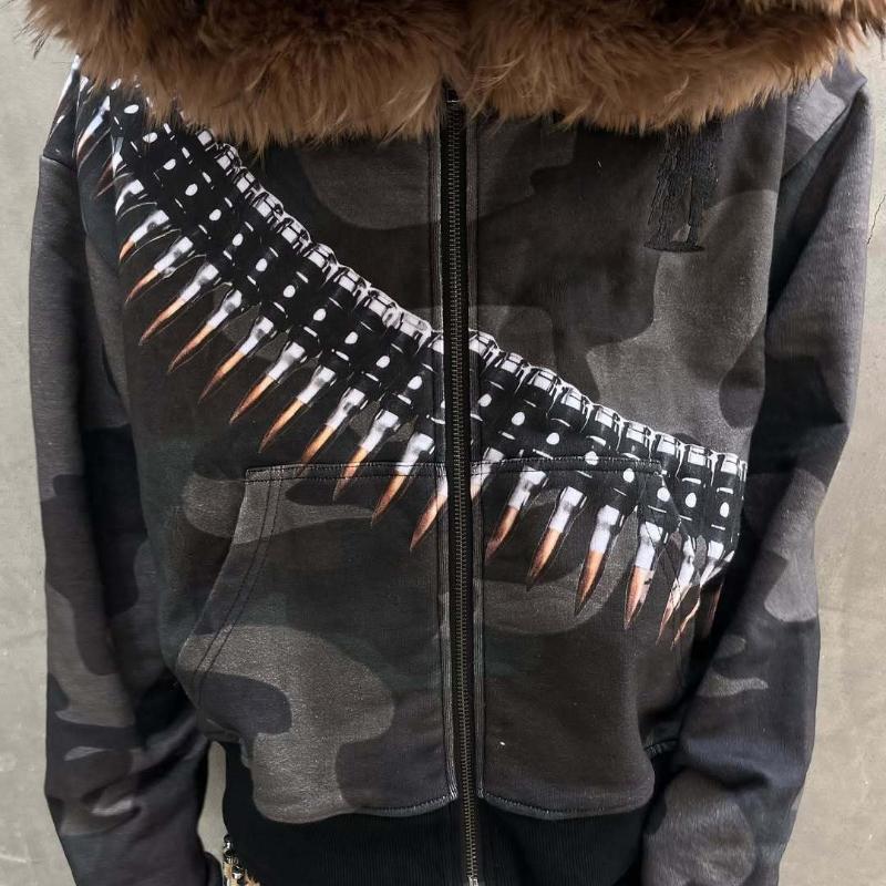 Y2K Hip Hop Printed Personalized Street Unisex Zipper Loose Hoodie