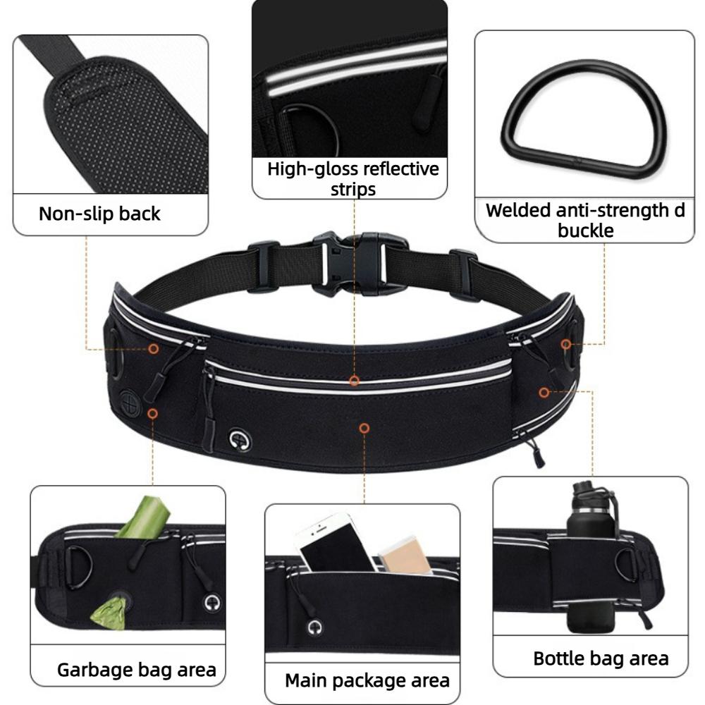 Hands Free Reflective Dog Leash With Waist Pack, Multi Functional Running Leash For Anti Pull Training, Includes Bottle Bag And Pet Lead
