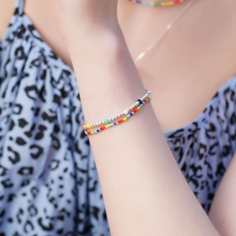 BONBEAU Rainbow Delica Beads Bracelet Rainbow Color Delica Beads Layered Bracelet
