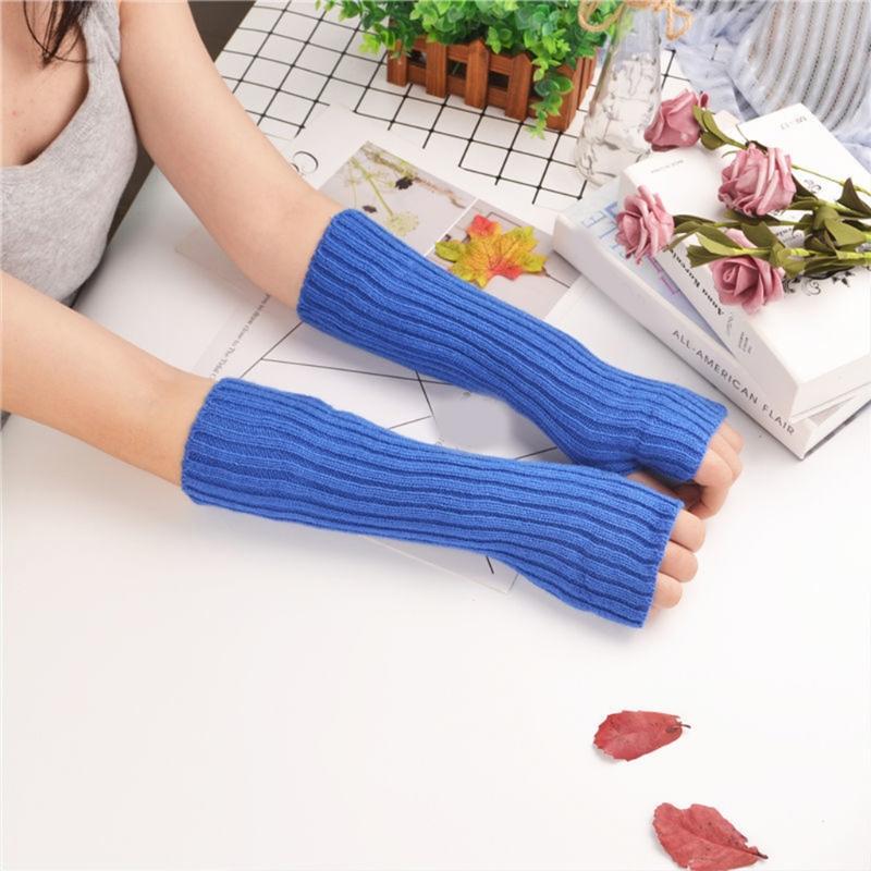 Long Fingerless Gloves Knitted Arm Sleeves Stretchy Arm Cover Thumb Hole Mittens