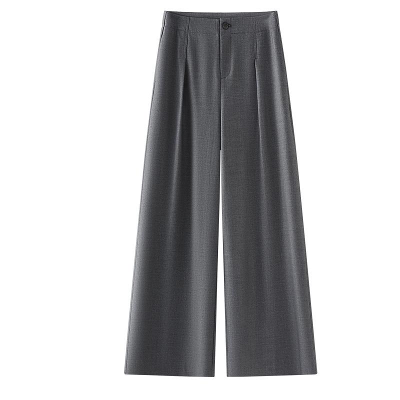 Women's Gray Wide-Leg A-Line Pants - Spring/Summer 2025 Collection, High-End, Loose, and Drapey Style.