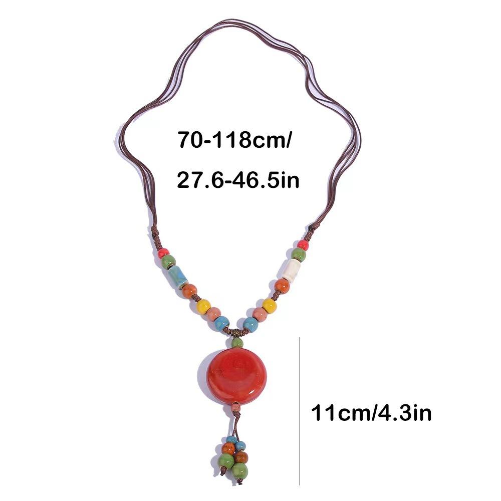 Ethnic Ceramic Beaded Necklace Boho Long Colorful Sweater Chain Vintage Tribal Handmade Statement Jewelry Women Fashion Gypsy Hippie Chic Accessories