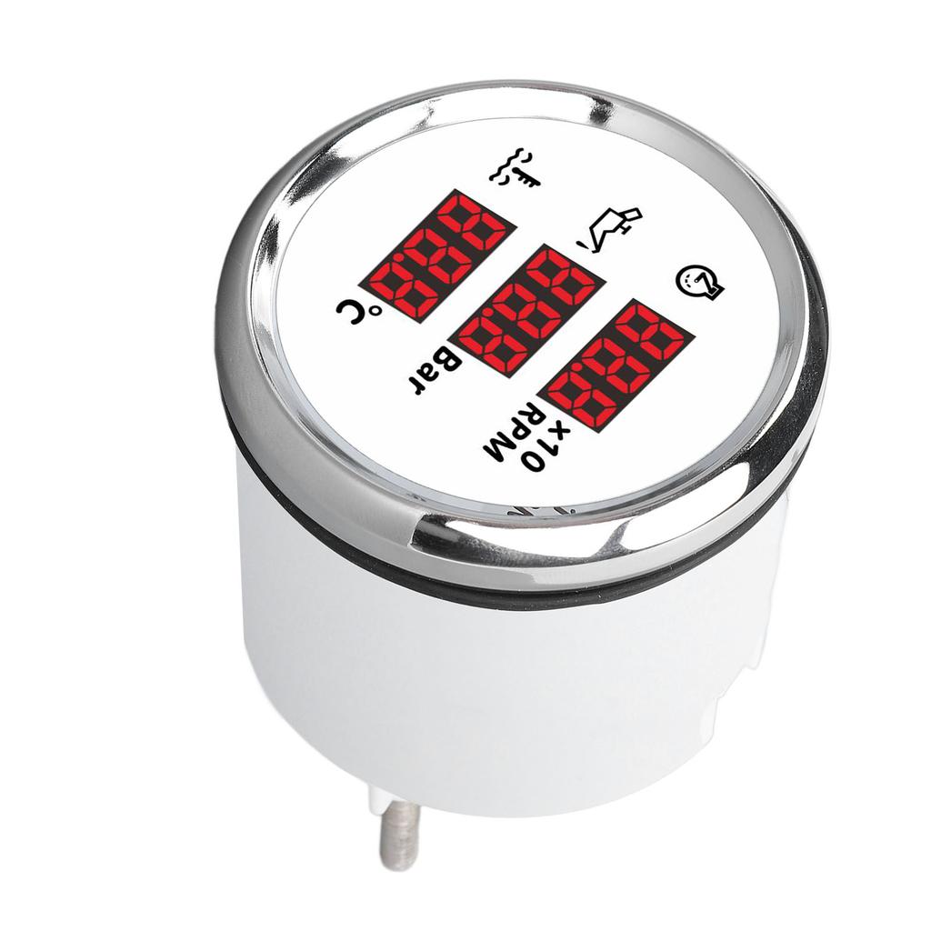 52mm Digital Oil Pressure Water Temp Gauge with Backlight 3 In 1 LED Display Tachometer for Boat Yacht RV Truck